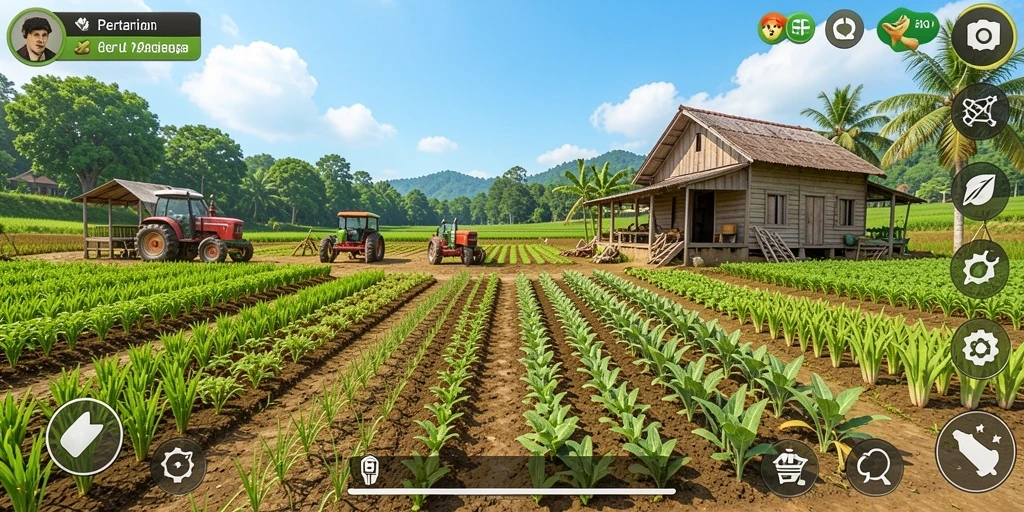 Screenshot gameplay 8ZK yang menampilkan ladang pertanian yang indah.