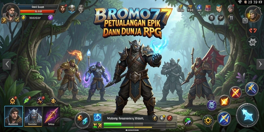 Screenshot gameplay BROMO77 menampilkan karakter petualang beraksi.