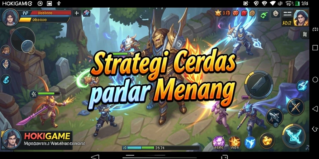Tangkapan layar HOKIGAME menampilkan aksi pertempuran strategi yang intens.