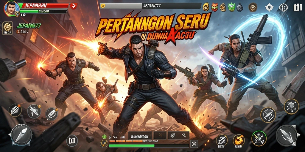 Tampilan action seru dalam JEPANG77 saat bertarung di arena.
