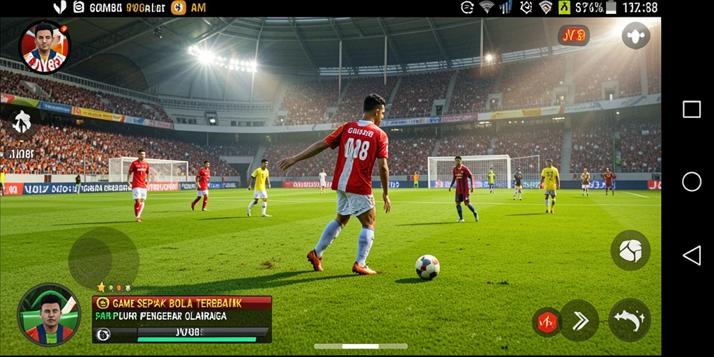 Screenshot gameplay JV88 yang menampilkan aksi seru di lapangan sepak bola.